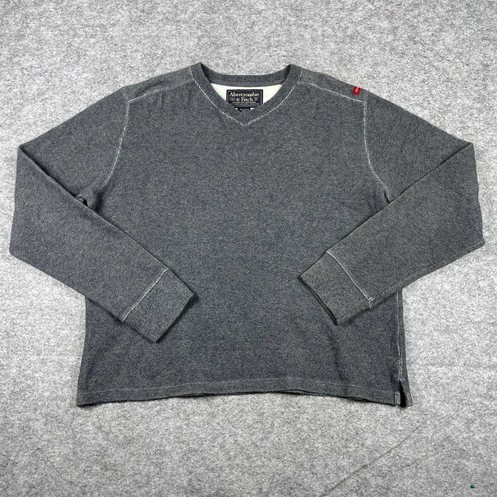 VTG Abercrombie & Fitch Long Sleeve Shirt Mens XL Grey V-Neck Thermal Lined 90s